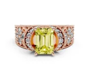 Emerald Cut Vintage Pave Engagement Ring Setting for a Fancy Yellow Lab-Grown Diamond | Milgrain Edges | Rose Gold