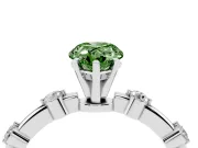 Fancy Green Pear Cut Diamond Solitaire Ring Set in Platinum with Bezel Set Side Stones and Prong Setting