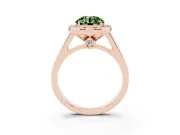 Fancy Green Round Cut Diamond Halo Solitaire Ring Set in Rose gold with Pavé Band and Bezel Setting