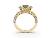 Oval Vintage Pave Engagement Ring Setting for a Fancy Green Lab-Grown Diamond | Milgrain Edges | Yellow Gold