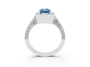 Radiant Cut Milgrain Halo Engagement Ring Setting for a Fancy Blue Lab-Grown Diamond | Side Stones | Sterling Silver