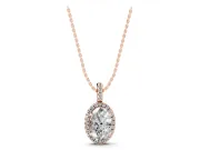 Oval Lab-Grown Diamond Halo Pendant Necklace | Rose Gold
