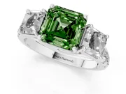 Asscher Cut Three Stone Engagement Ring Setting for a Fancy Green Lab-Grown Diamond | Accented Shoulders | Platinum