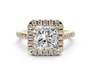 Princess Cut Raised Halo Engagement Ring Setting | Pave Band | Yellow Gold