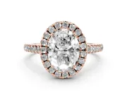 Oval Raised Halo Engagement Ring Setting | Pave Band | Rose Gold