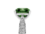 Fancy Green Asscher Cut Diamond Solitaire Engagement Ring Set in Silver with Multi-Row Round Pavé Band and Prong Setting