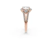 Radiant Cut Scalloped Halo Engagement Ring Setting | Pear Side Stones | Rose Gold