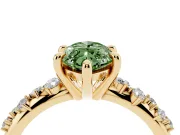 Fancy Green Marquise Cut Diamond Solitaire Vine Band Ring Set in Yellow gold with Round Accents and Prong Setting