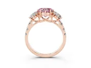 Fancy Pink Heart Cut Diamond Three-Stone Ring Set in Rose gold with Pavé Band