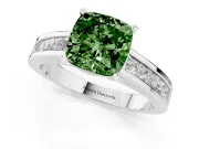 Fancy Green Cushion Cut Diamond Solitaire Ring Set in Silver with Channel-Set Band and Prong Setting