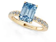Emerald Cut Pavé Solitaire Engagement Ring Setting for a Fancy Blue Lab-Grown Diamond | Single Row Band | Yellow Gold