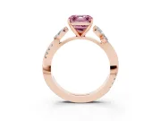 Fancy Pink Asscher Cut Diamond Floral Vine Solitaire Engagement Ring Set in Rose gold with Marquise Leaves