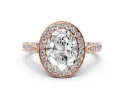 Oval Vintage Milgrain Halo Engagement Ring Setting | Side Stones and Pave | Rose Gold