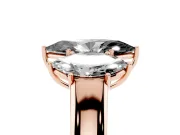 Fancy Black Three-Stone Marquise Cut Diamond Ring Set in Rose gold with Matching Prong Settings and Plain Band