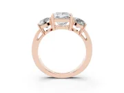 Princess Cut Three Stone Engagement Ring Setting | Wide Plain Band | Rose Gold