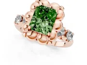 Fancy Green Radiant Cut Diamond Floral Halo Ring Set in Rose gold with Shared Prong Band