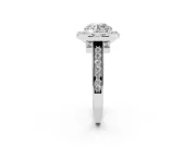 Round Cut Diamond Halo Solitaire Ring Set in Silver with Pavé Band and Bezel Setting