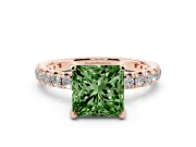 Princess Cut Pavé Solitaire Engagement Ring Setting for a Fancy Green Lab-Grown Diamond | Shared Prong Band | Rose Gold