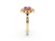 Asscher Cut Milgrain Cluster Halo Engagement Ring Setting for a Fancy Pink Lab-Grown Diamond | Plain Band | Yellow Gold