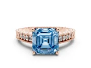 Asscher Cut Engraved Engagement Ring Setting for a Fancy Blue Lab-Grown Diamond | Rose Gold