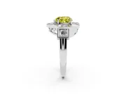 Fancy Yellow Heart Cut Diamond Milgrain Halo Ring Set in White gold with Split Shank