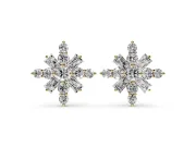 Round Lab-Grown Diamond Snowflake Cluster Stud Earrings | Tapered Baguette Points | Yellow Gold