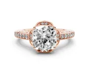 Cushion Cut Floral Pavé Engagement Ring Setting | Petal Accents | Rose Gold