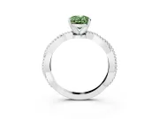 Fancy Green Oval Cut Diamond Solitaire Ring Set in Platinum with Twisted Band and Bead Prong Setting