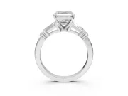Asscher Cut Tapered Baguette Engagement Ring Setting | Bar Set Sides | Platinum