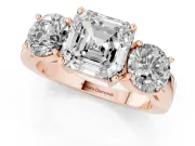 Asscher Cut Three Stone Engagement Ring Setting | Wide Plain Band | Rose Gold