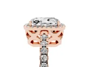 Radiant Cut Halo Engagement Ring Setting | Half Pave Band | Rose Gold