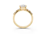 Marquise Cut Diamond Solitaire Vine Band Ring Set in Yellow gold with Round Accents and Prong Setting