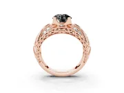Round Art Deco Graduated Pavé Engagement Ring Setting for a Black Center | Split Shank | Rose Gold