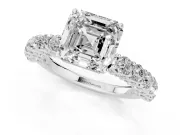 Asscher Cut Shared Prong Engagement Ring Setting | Two-Row Band | Sterling Silver