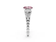 Fancy Pink Oval Cut Diamond Three-Stone Ring Set in Platinum with Braided Band