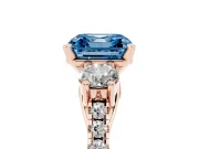 Asscher Cut Three-Stone Engagement Ring Setting for a Fancy Blue Lab-Grown Diamond | Rose Gold