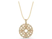 Round Lab-Grown Diamond Graduated Filigree Disc Pendant Necklace | Milgrain Edges | Yellow Gold