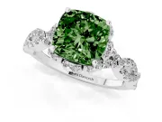 Fancy Green Cushion Cut Diamond Halo Twist Band Solitaire Ring Set in White gold with Prong-Set Center Stone