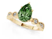 Pear-Shaped Vintage Milgrain Engagement Ring Setting for a Fancy Green Lab-Grown Diamond | Bezel Accents | Yellow Gold