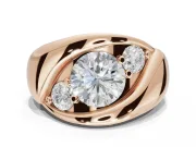 Round Three Stone Bypass Engagement Ring Setting | Sculpted Crossover Band | Rose Gold