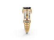 Fancy Black Emerald Cut Diamond Vintage-Inspired Milgrain Ring Set in Yellow gold with Accent Split Shank