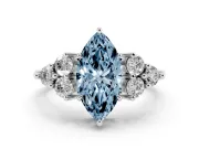 Marquise Cluster Side Stone Engagement Ring Setting for a Fancy Blue Lab-Grown Diamond | Plain Band | Sterling Silver
