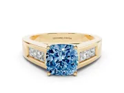 Cushion Cut Channel-Set Engagement Ring Setting for a Fancy Blue Lab-Grown Diamond | Yellow Gold
