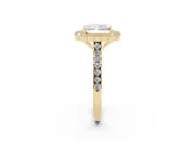 Radiant Cut Diamond Milgrain Floral Halo Engagement Ring Set in Yellow gold with Pavé Band