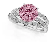 Fancy Pink Round Cut Diamond Solitaire Twist Band Ring Set in Silver with Pavé Setting and Prong Head