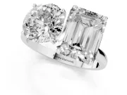 Round Cut and Emerald Cut Toi Moi Ring Set in White gold with Prong Setting