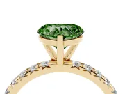 Fancy Green Heart Cut Diamond Pavé Solitaire Ring Set in Yellow gold with Round Band and Prong Setting