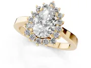 Pear Cut Diamond Halo Ring Set in Yellow gold with Round Halo and Smooth Solitaire Band