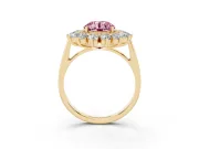 Round Floral Double Halo Engagement Ring Setting for a Fancy Pink Lab-Grown Diamond | Plain Band | Yellow Gold