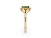 Fancy Green Emerald Cut Diamond Halo Ring Set in Yellow gold with Plain Solitaire Band and Prong Setting